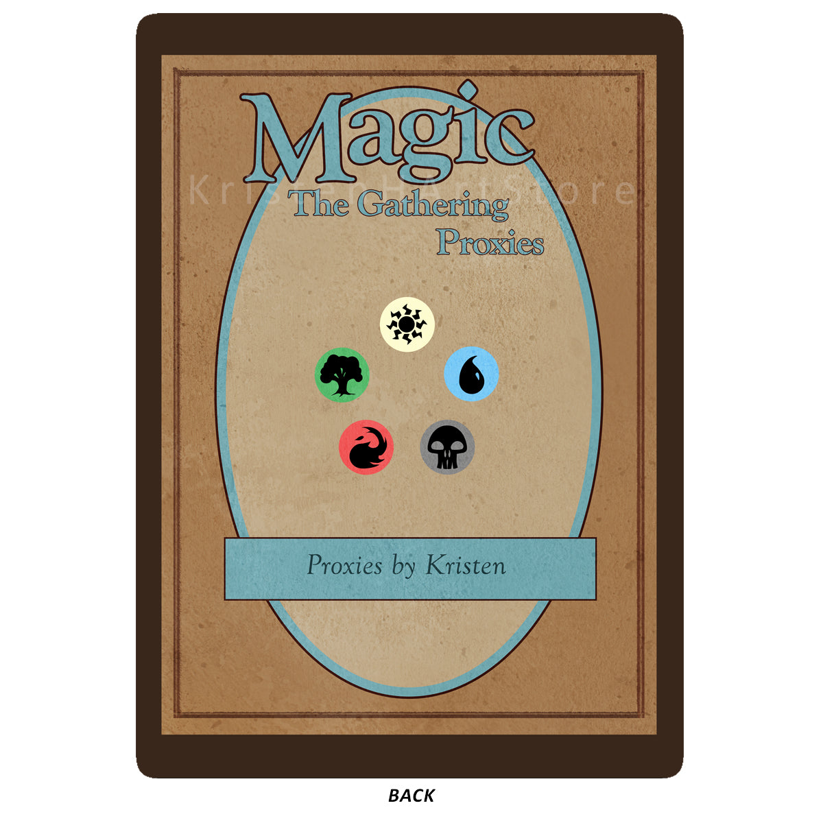5 pack Lands Proxy Cards - Wasteland Whimsical Cartoon Themed Borderless Forest, Plains, Mountain, Swamp, Island